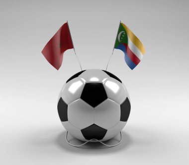 Fas - Komoros Futbol Bayrakları, Beyaz Arkaplan - 3D Render