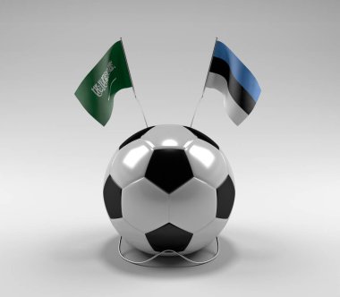 Suudi Arabistan - Estonya Futbol Bayrakları, Beyaz Arkaplan - 3D Render