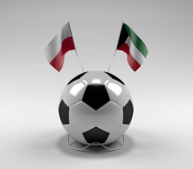 Polonya - Kuveyt Futbol Bayrakları, Beyaz Arkaplan - 3D Render