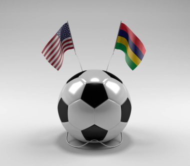 Amerika Birleşik Devletleri - Mauritius Futbol Bayrakları, Beyaz Arkaplan - 3D Render