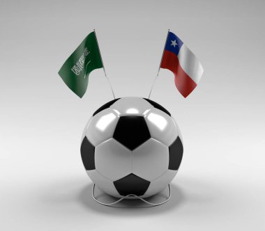 Suudi Arabistan - Şili Futbol Bayrakları, Beyaz Arkaplan - 3D Render