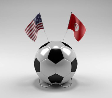 Amerika Birleşik Devletleri - Tunus Futbol Bayrakları, Beyaz Arkaplan - 3D Render