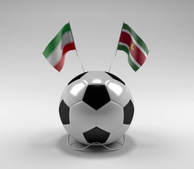 İran - Surinam Futbol Bayrakları, Beyaz Arkaplan - 3D Render