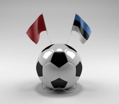 Fas - Estonya Futbol Bayrakları, Beyaz Arkaplan - 3D Render