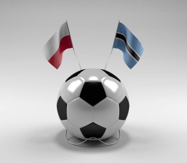 Polonya - Botswana Futbol Bayrakları, Beyaz Arkaplan - 3D Render