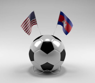 Amerika Birleşik Devletleri - Kamboçya Futbol Bayrakları, Beyaz Arkaplan - 3D Render