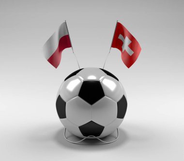 Polonya - İsviçre Futbol Bayrakları, Beyaz Arkaplan - 3D Render