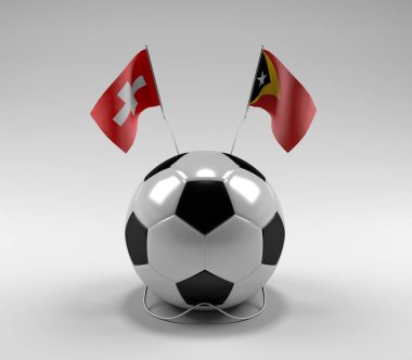İsviçre - Doğu Timor Futbol Bayrakları, Beyaz Arkaplan - 3D Render