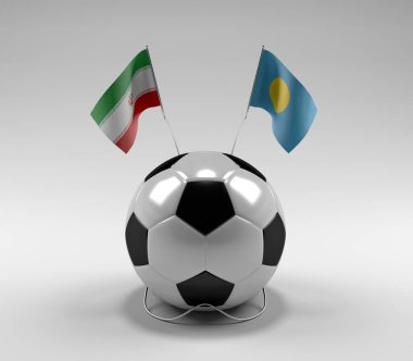 İran - Palau Futbol Bayrakları, Beyaz Arkaplan - 3D Render