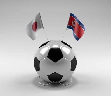 Japonya - Kuzey Kore Futbol Bayrakları, Beyaz Arkaplan - 3D Render