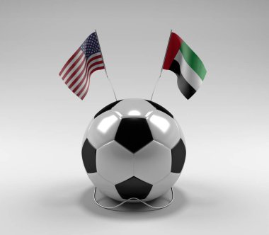 Amerika Birleşik Devletleri - Birleşik Arap Emirlikleri Futbol Bayrakları, Beyaz Arkaplan - 3D Render