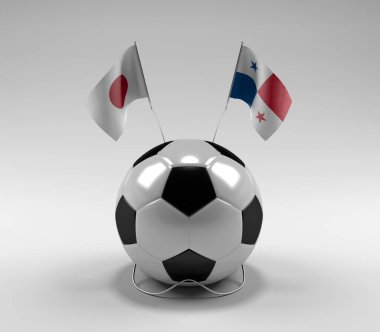 Japonya - Panama Futbol Bayrakları, Beyaz Arkaplan - 3D Render