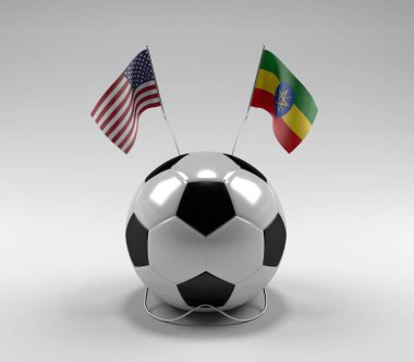 Amerika Birleşik Devletleri - Etiyopya Futbol Bayrakları, Beyaz Arkaplan - 3D Render