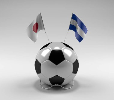 Japonya - El-Salvador Futbol Bayrakları, Beyaz Arkaplan - 3D Render