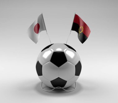 Japonya - Angola Futbol Bayrakları, Beyaz Arkaplan - 3D Render