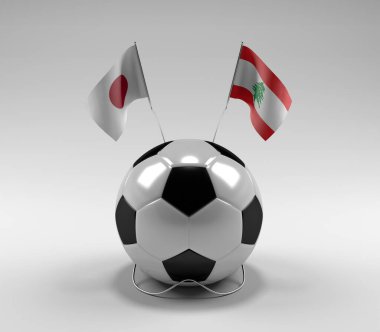 Japonya - Lübnan Futbol Bayrakları, Beyaz Arkaplan - 3D Render