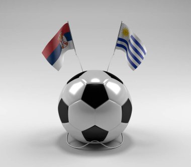 Sırbistan - Uruguay Futbol Bayrakları, Beyaz Arkaplan - 3D Render