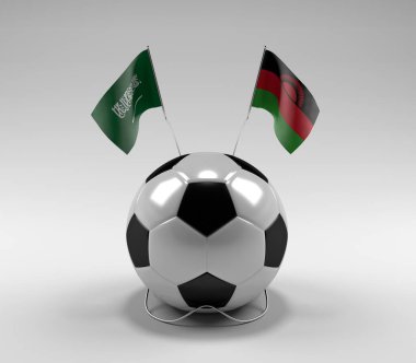 Suudi Arabistan - Malawi Futbol Bayrakları, Beyaz Arkaplan - 3D Render