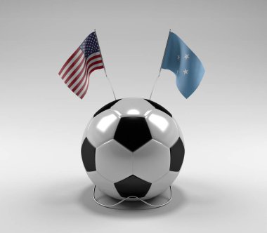 Amerika Birleşik Devletleri - Mikronezya Futbol Bayrakları, Beyaz Arkaplan - 3D Render
