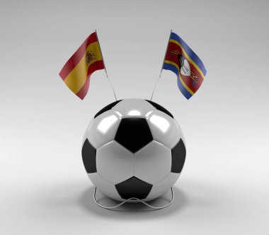 İspanya - Svaziland Futbol Bayrakları, Beyaz Arkaplan - 3D Render