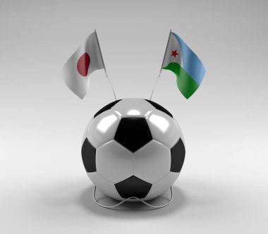 Japonya - Cibuti Futbol Bayrakları, Beyaz Arkaplan - 3D Render