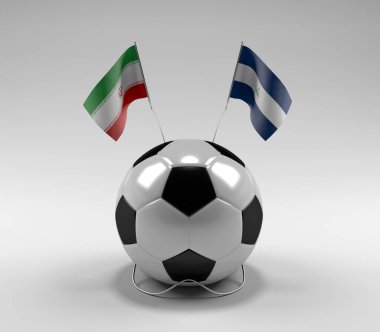 İran - Nikaragua Futbol Bayrakları, Beyaz Arkaplan - 3D Render