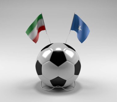 İran - Somali Futbol Bayrakları, Beyaz Arkaplan - 3D Render