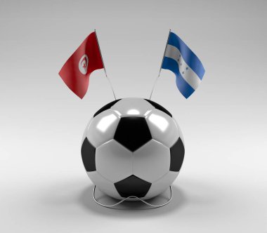 Tunus - Honduras Futbol Bayrakları, Beyaz Arkaplan - 3D Render