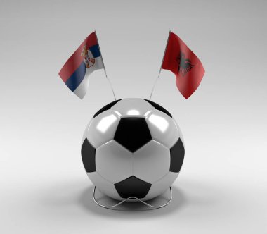 Sırbistan - Arnavutluk Futbol Bayrakları, Beyaz Arkaplan - 3D Hazırlama