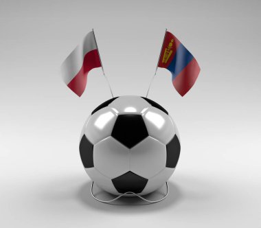 Polonya - Moğolistan Futbol Bayrakları, Beyaz Arkaplan - 3D Render