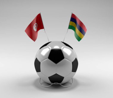Tunus - Mauritius Futbol Bayrakları, Beyaz Arkaplan - 3D Render