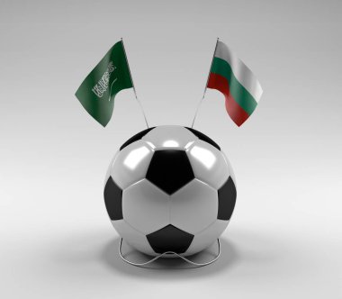 Suudi Arabistan - Bulgaristan Futbol Bayrakları, Beyaz Arkaplan - 3D Render