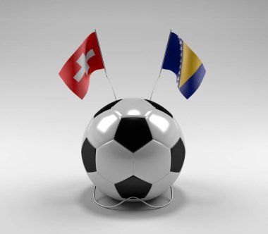 İsviçre - Bosna-Hersek Futbol Bayrakları, Beyaz Arkaplan - 3D Render