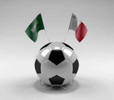 Suudi Arabistan - Malta Futbol Bayrakları, Beyaz Arkaplan - 3D Render