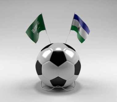 Suudi Arabistan - Lesotho Futbol Bayrakları, Beyaz Arkaplan - 3D Render
