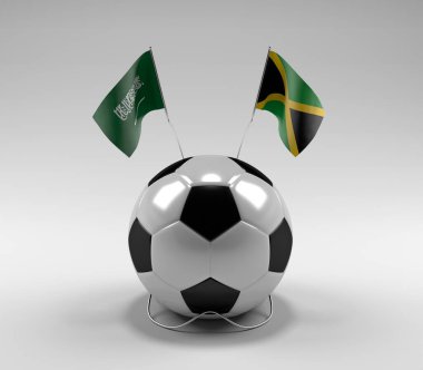 Suudi Arabistan - Jamaika Futbol Bayrakları, Beyaz Arkaplan - 3D Render