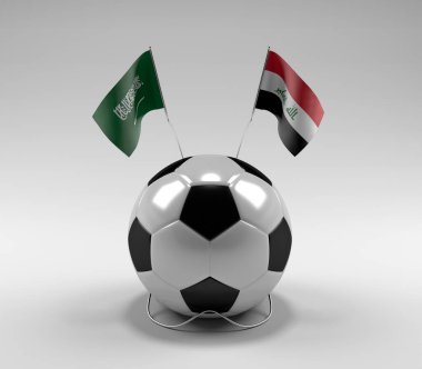 Suudi Arabistan - Irak Futbol Bayrakları, Beyaz Arkaplan - 3D Render