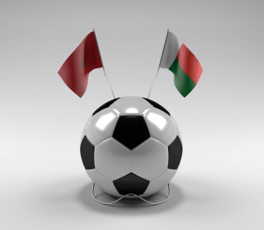 Fas - Madagaskar Futbol Bayrakları, Beyaz Arkaplan - 3D Render