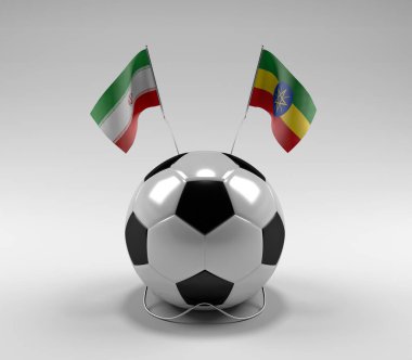 İran - Etiyopya Futbol Bayrakları, Beyaz Arkaplan - 3D Render