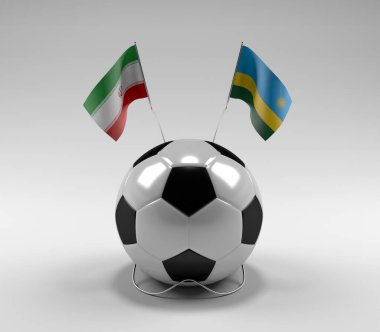 İran - Ruanda Futbol Bayrakları, Beyaz Arkaplan - 3D Render
