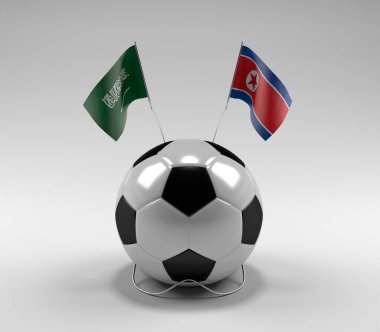 Suudi Arabistan - Kuzey Kore Futbol Bayrakları, Beyaz Arkaplan - 3D Render