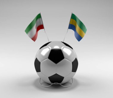 İran - Gabon Futbol Bayrakları, Beyaz Arkaplan - 3D Render
