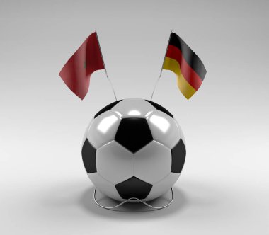 Fas - Almanya Futbol Bayrakları, Beyaz Arkaplan - 3D Render