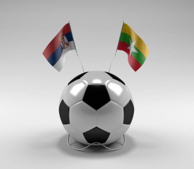 Sırbistan - Myanmar Futbol Bayrakları, Beyaz Arkaplan - 3D Hazırlama