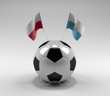 Polonya - San-Marino Futbol Bayrakları, Beyaz Arkaplan - 3D Render