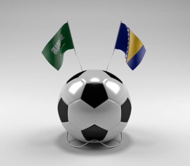 Suudi Arabistan - Bosna-Hersek Futbol Bayrakları, Beyaz Arkaplan - 3D Yapılandırma