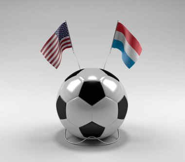 Amerika Birleşik Devletleri - Lüksemburg Futbol Bayrakları, Beyaz Arkaplan - 3D Render