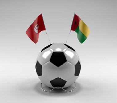 Tunus - Gine-Bissau Futbol Bayrakları, Beyaz Arkaplan - 3D Render