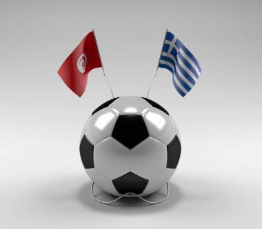 Tunus - Yunanistan Futbol Bayrakları, Beyaz Arkaplan - 3D Render