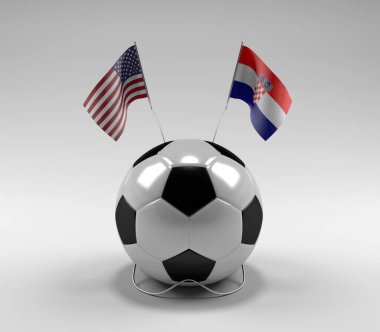 Amerika Birleşik Devletleri - Hırvatistan Futbol Bayrakları, Beyaz Arkaplan - 3D Render